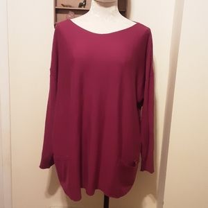 Toni T 100% Wool Tunic sweater, Dark Fuschia, 3X